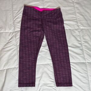 Lululemon Athletica Purple Patterned Leggings with Pink Waistband